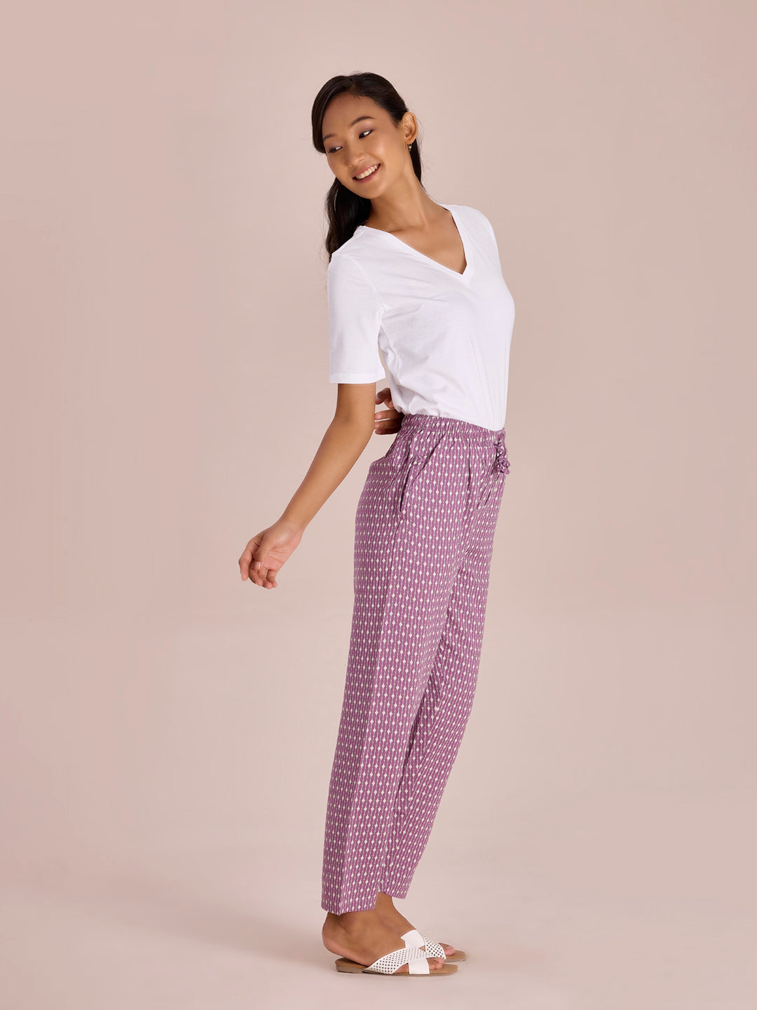 Purple Woven Viscose Printed Lounge Pants