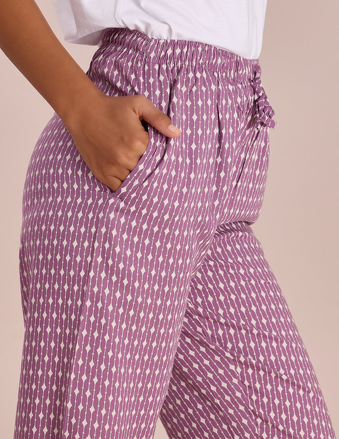 Purple Woven Viscose Printed Lounge Pants