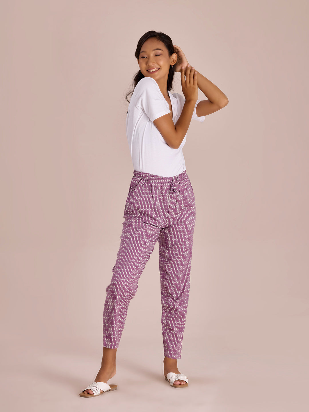 Purple Woven Viscose Printed Lounge Pants