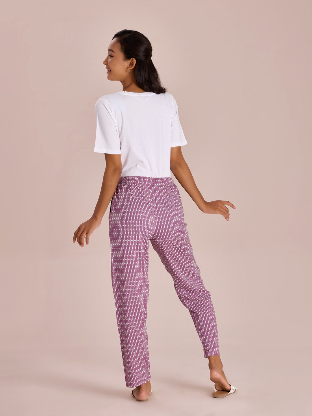 Purple Woven Viscose Printed Lounge Pants