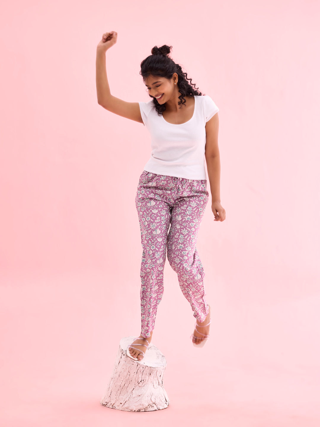 Purple Woven Viscose Printed Lounge Pants