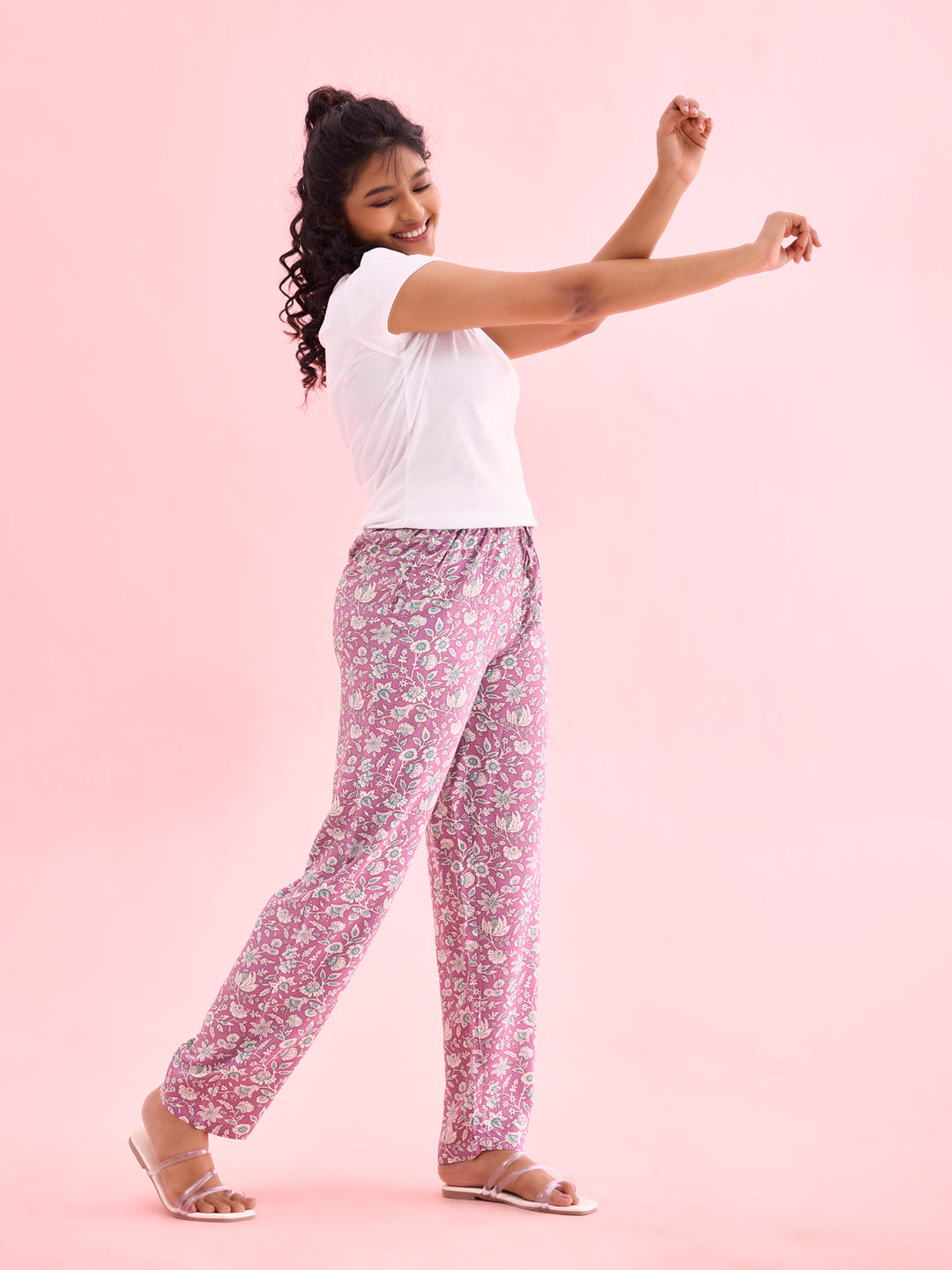 Purple Woven Viscose Printed Lounge Pants