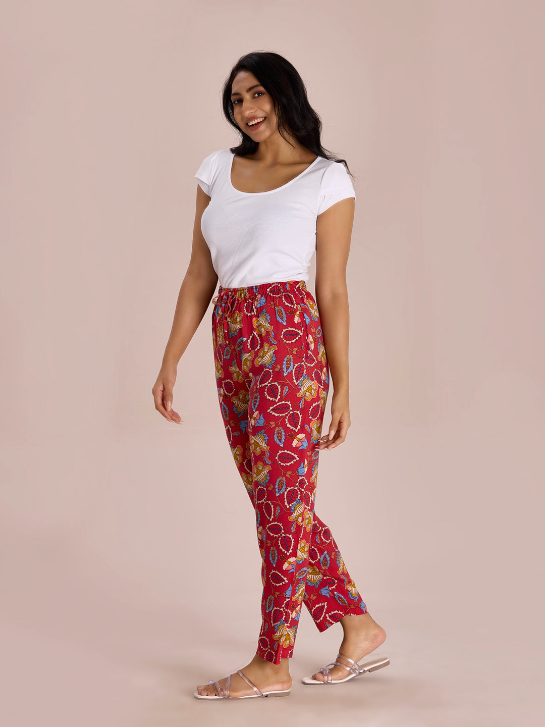 Red Woven Viscose Printed Lounge Pants