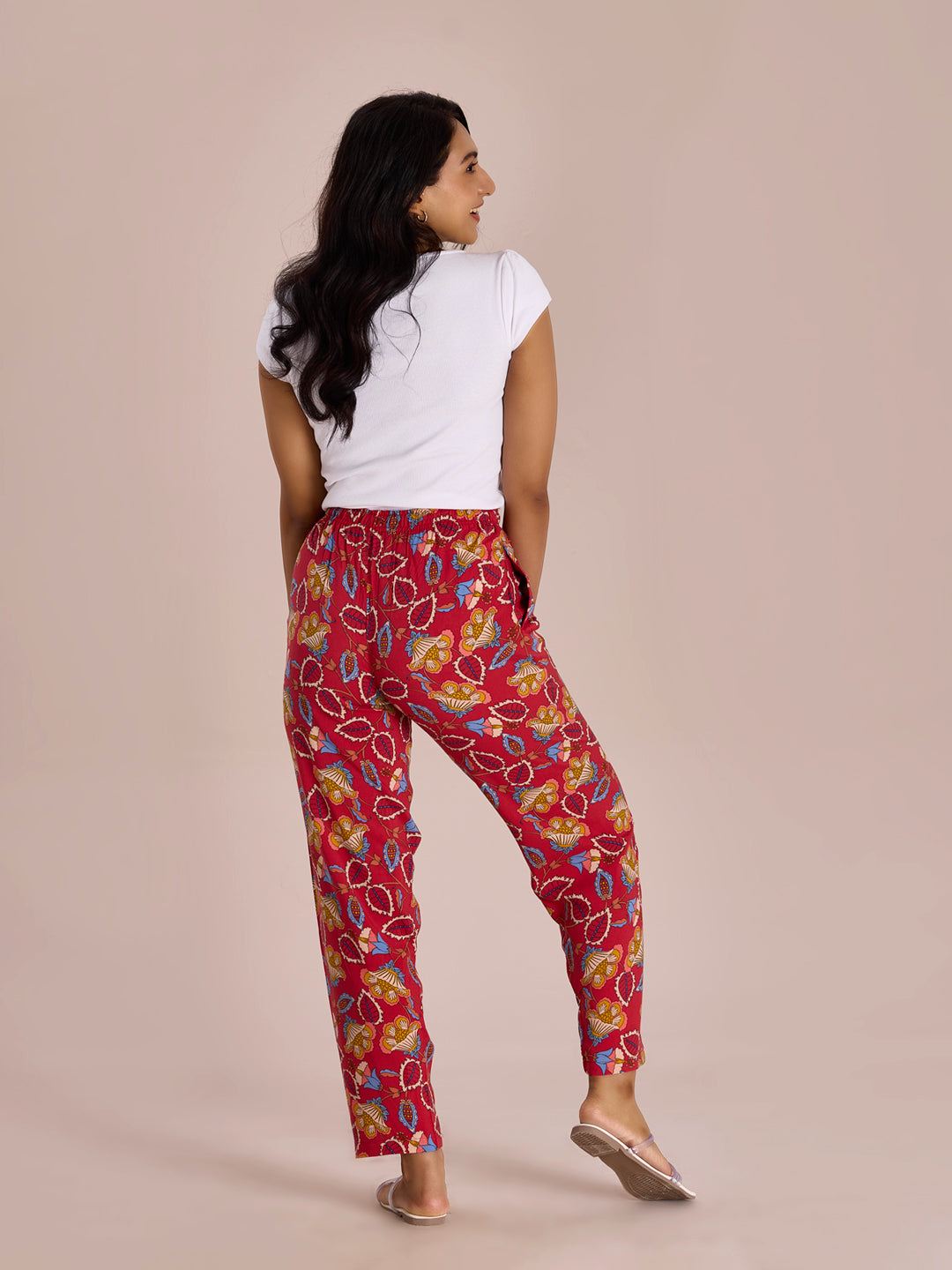 Red Woven Viscose Printed Lounge Pants