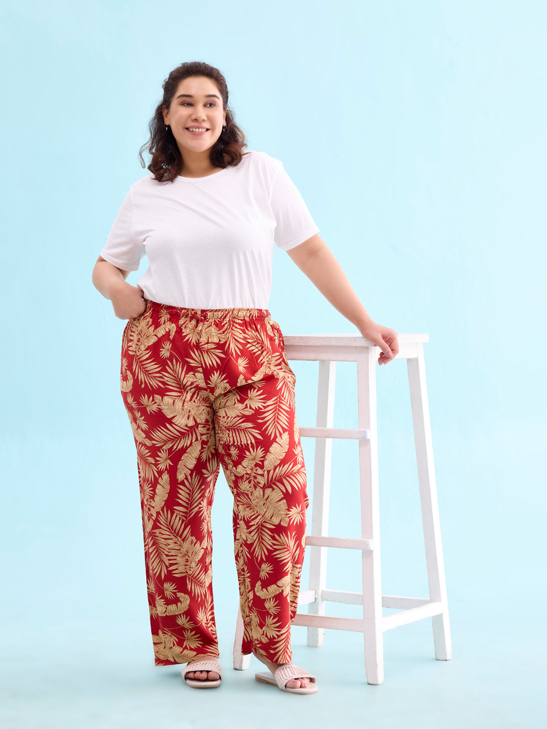 Red Woven Viscose Printed Lounge Pants