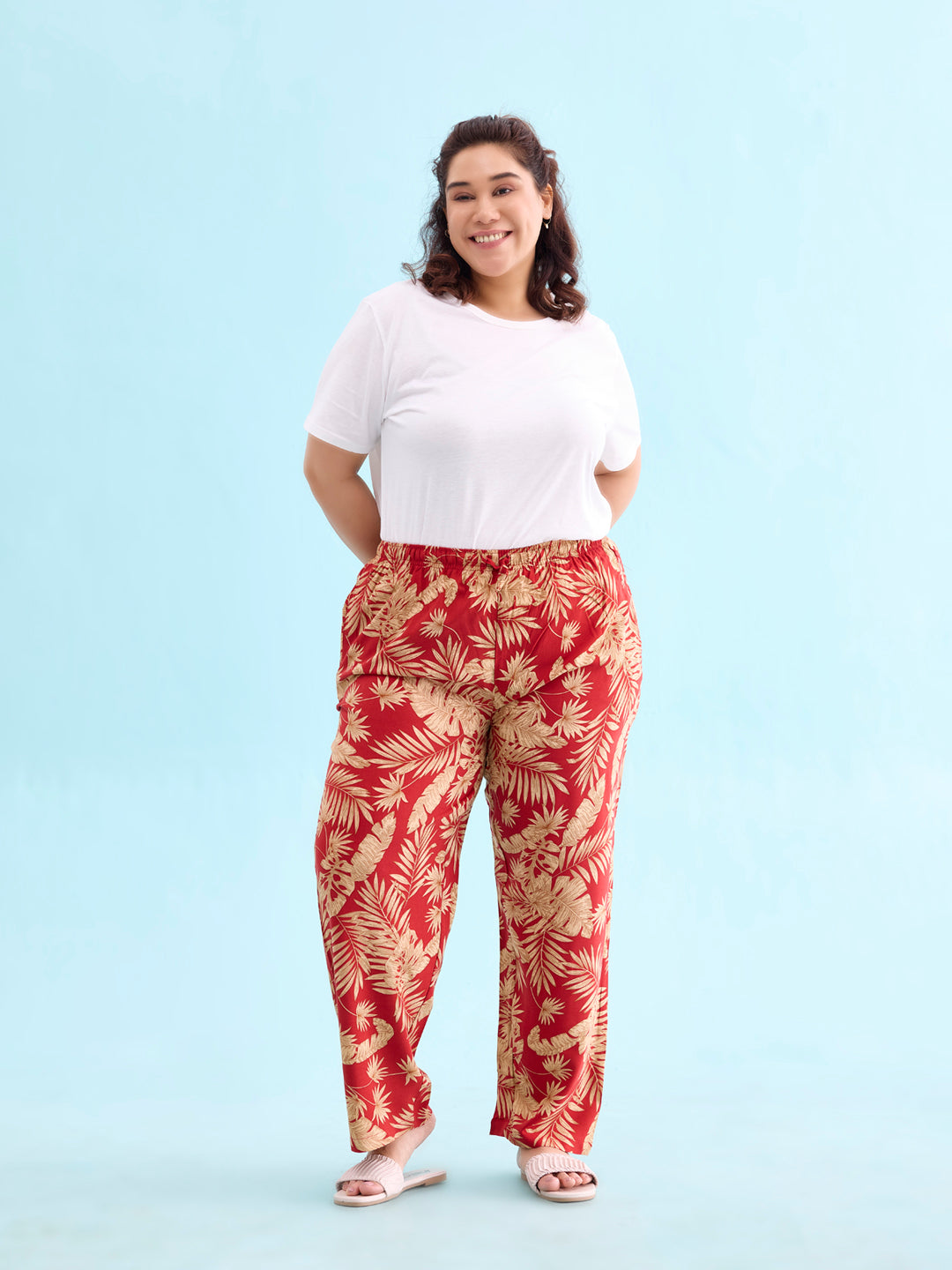 Red Woven Viscose Printed Lounge Pants