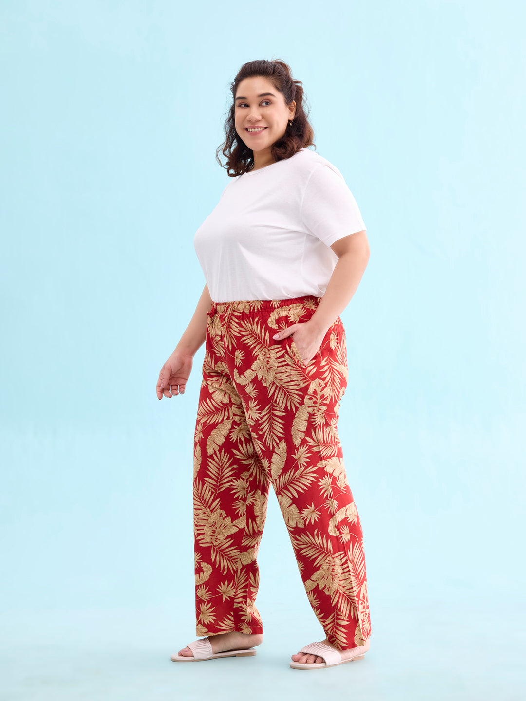 Red Woven Viscose Printed Lounge Pants