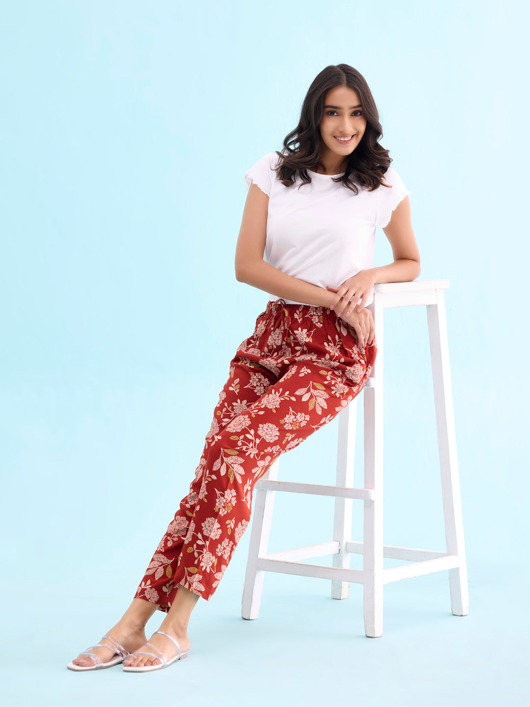 Rust Woven Viscose Printed Lounge Pants