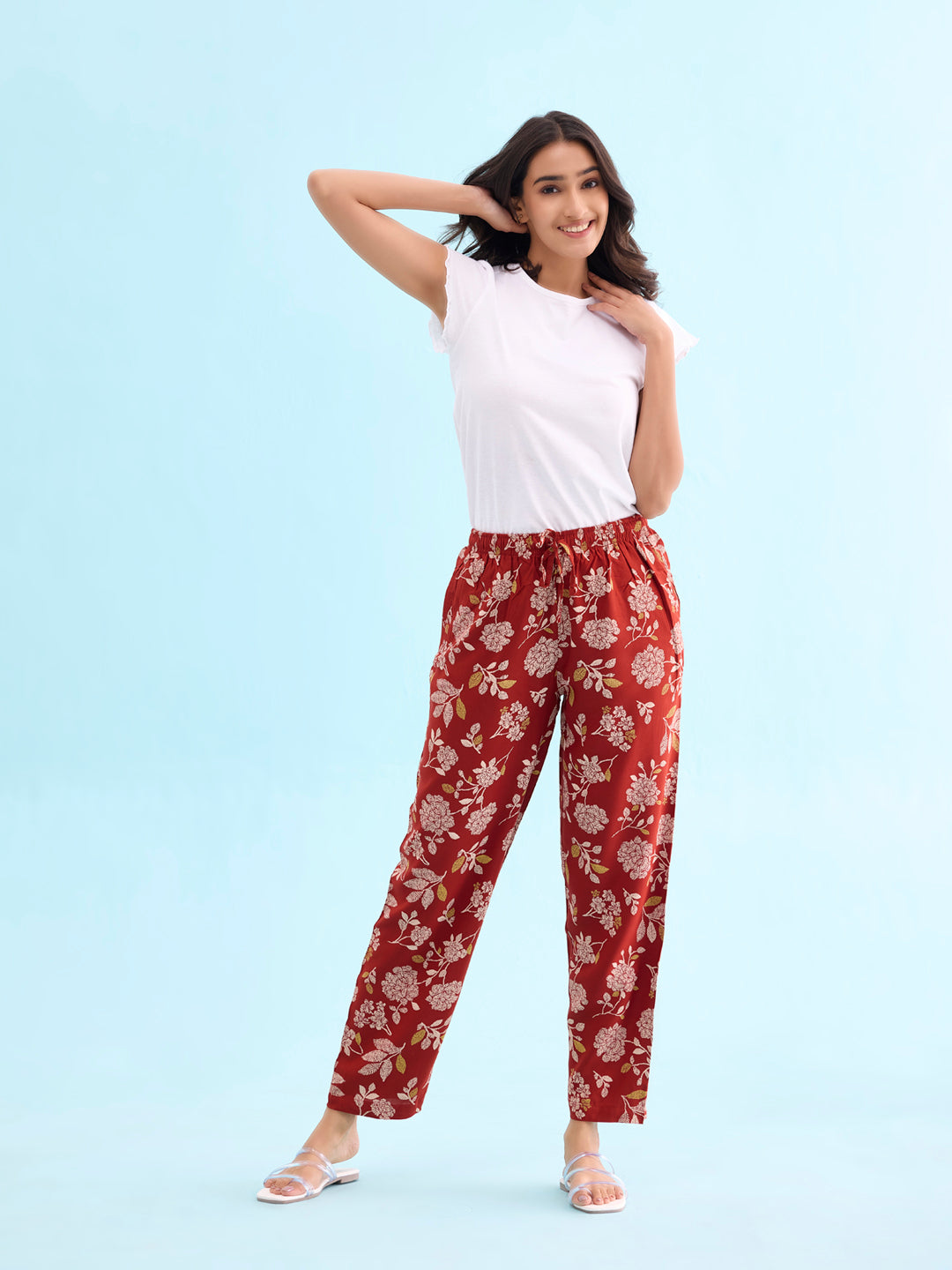 Rust Woven Viscose Printed Lounge Pants