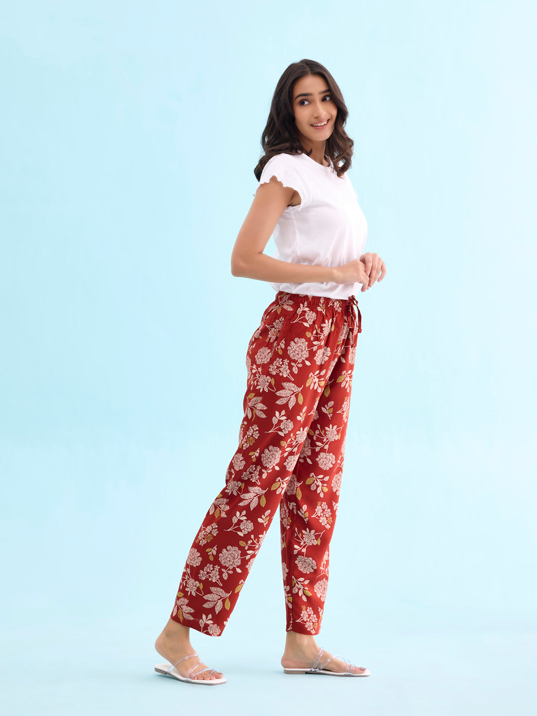 Rust Woven Viscose Printed Lounge Pants