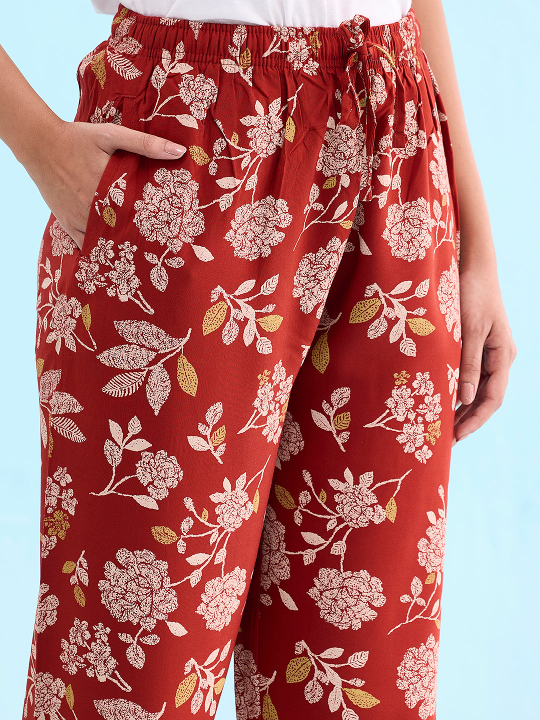 Rust Woven Viscose Printed Lounge Pants