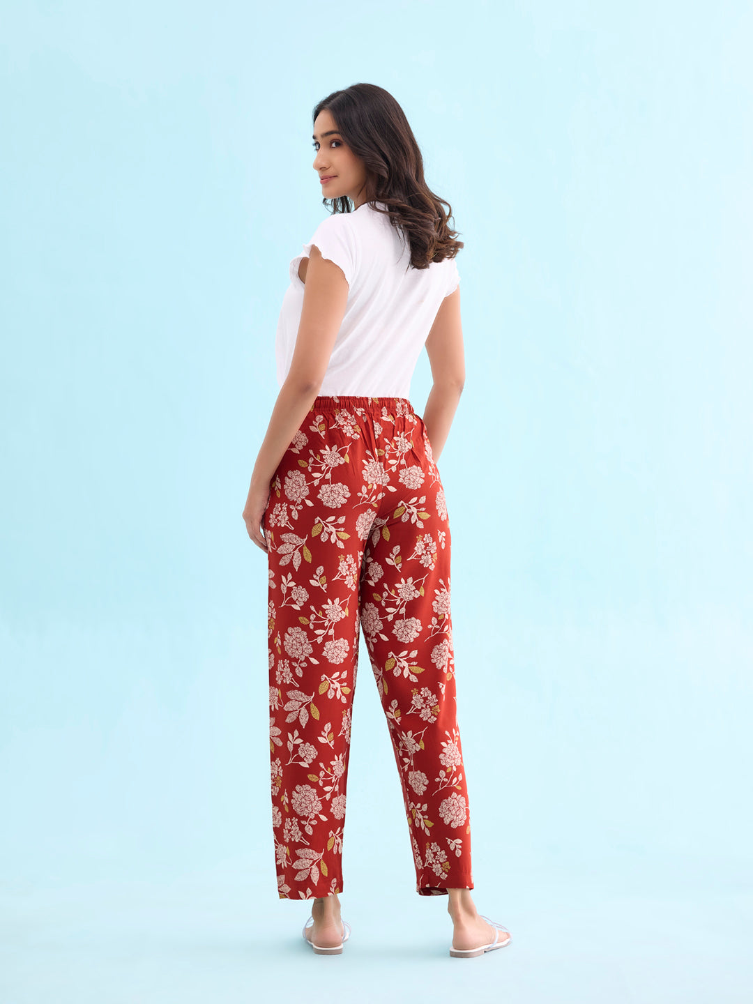 Rust Woven Viscose Printed Lounge Pants