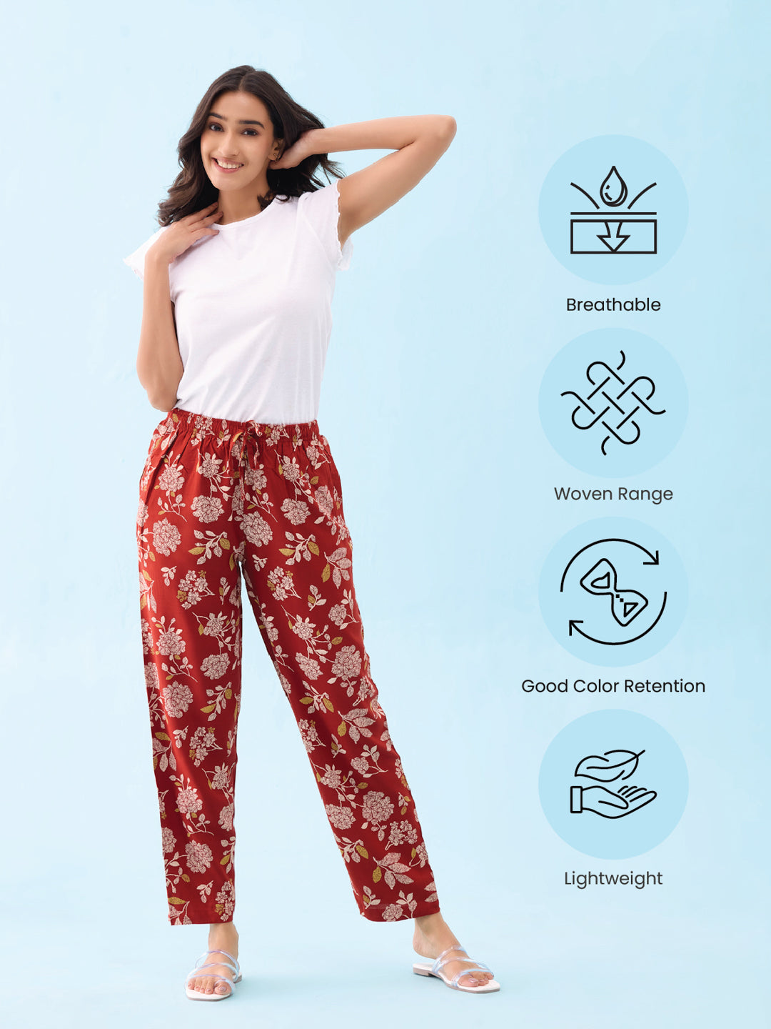 Rust Woven Viscose Printed Lounge Pants
