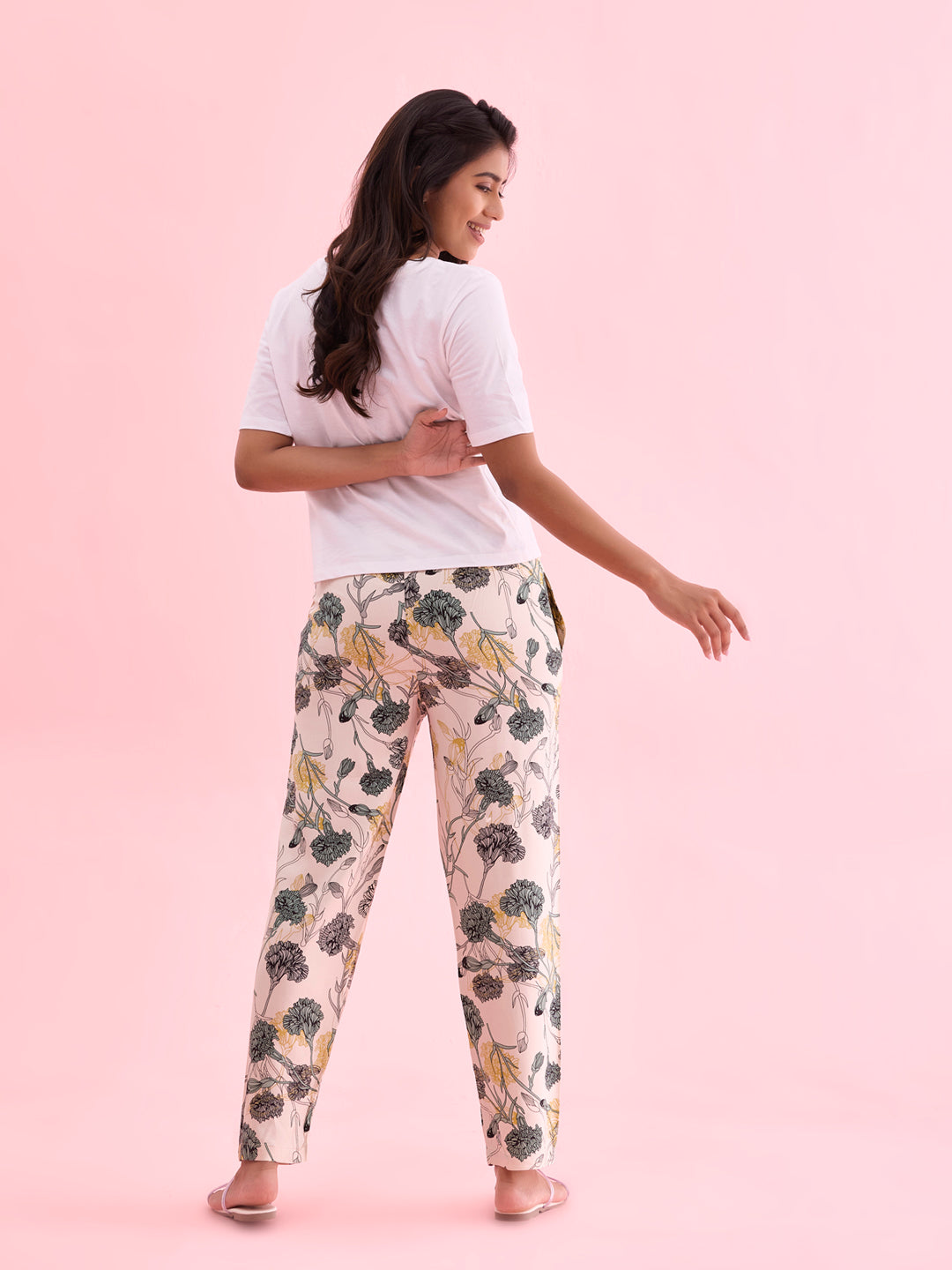 White Woven Viscose Printed Lounge Pants