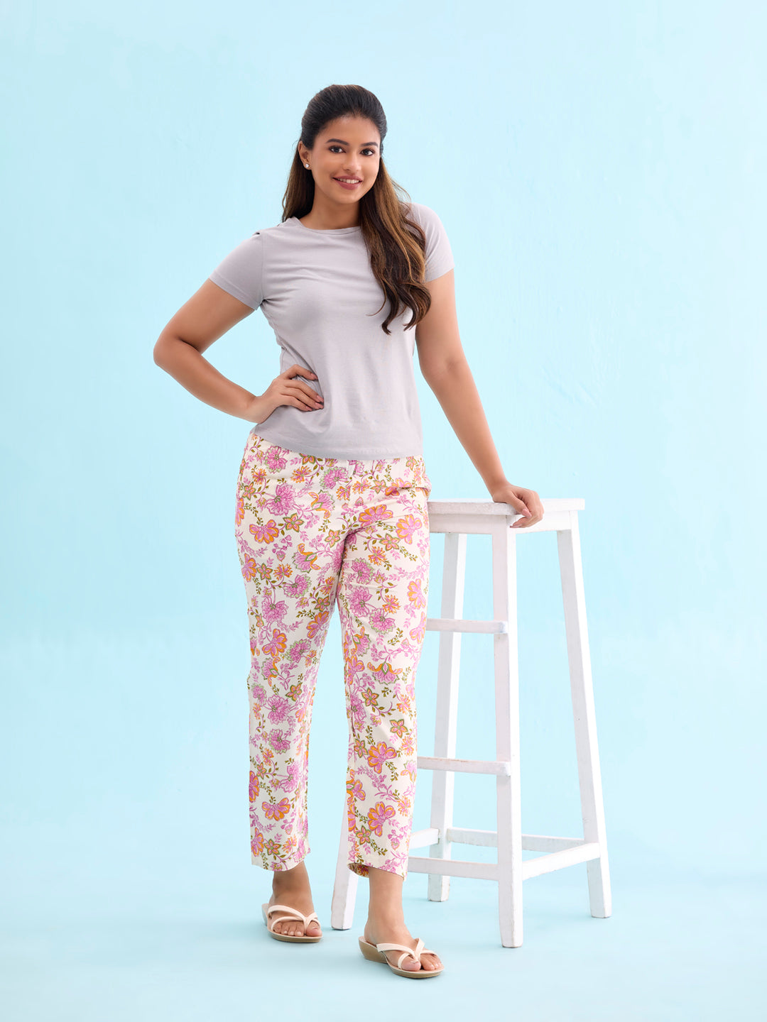 White Woven Viscose Printed Lounge Pants