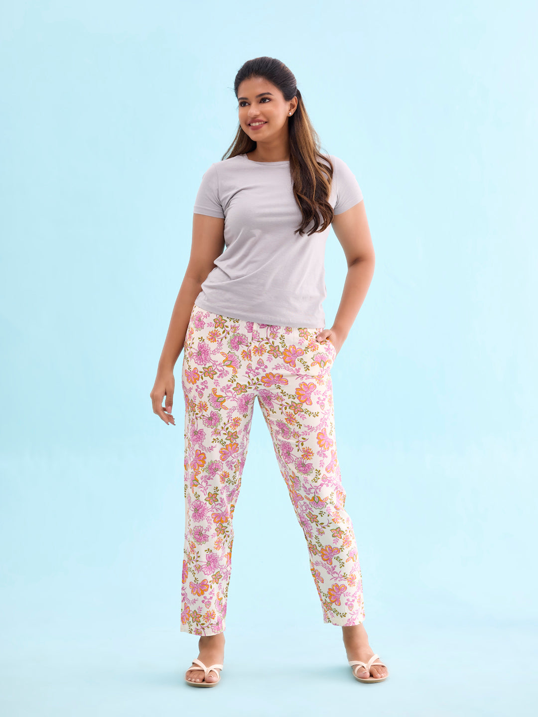 White Woven Viscose Printed Lounge Pants