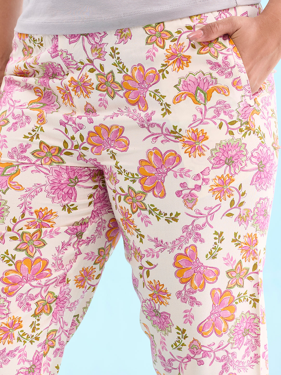 White Woven Viscose Printed Lounge Pants