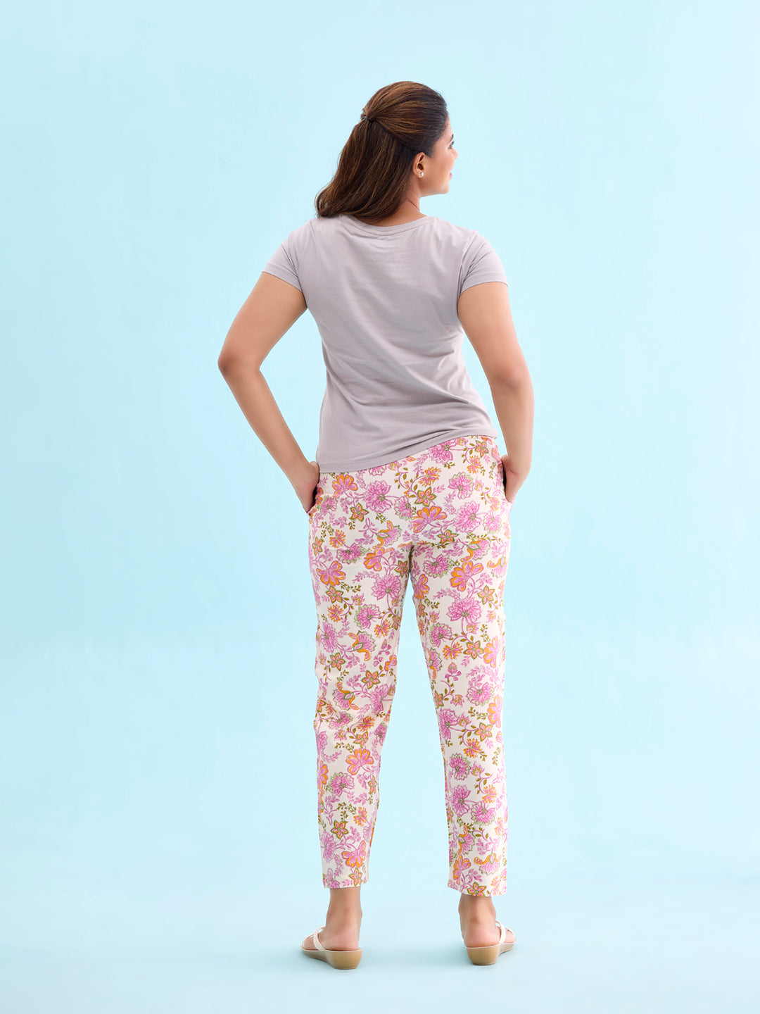 White Woven Viscose Printed Lounge Pants