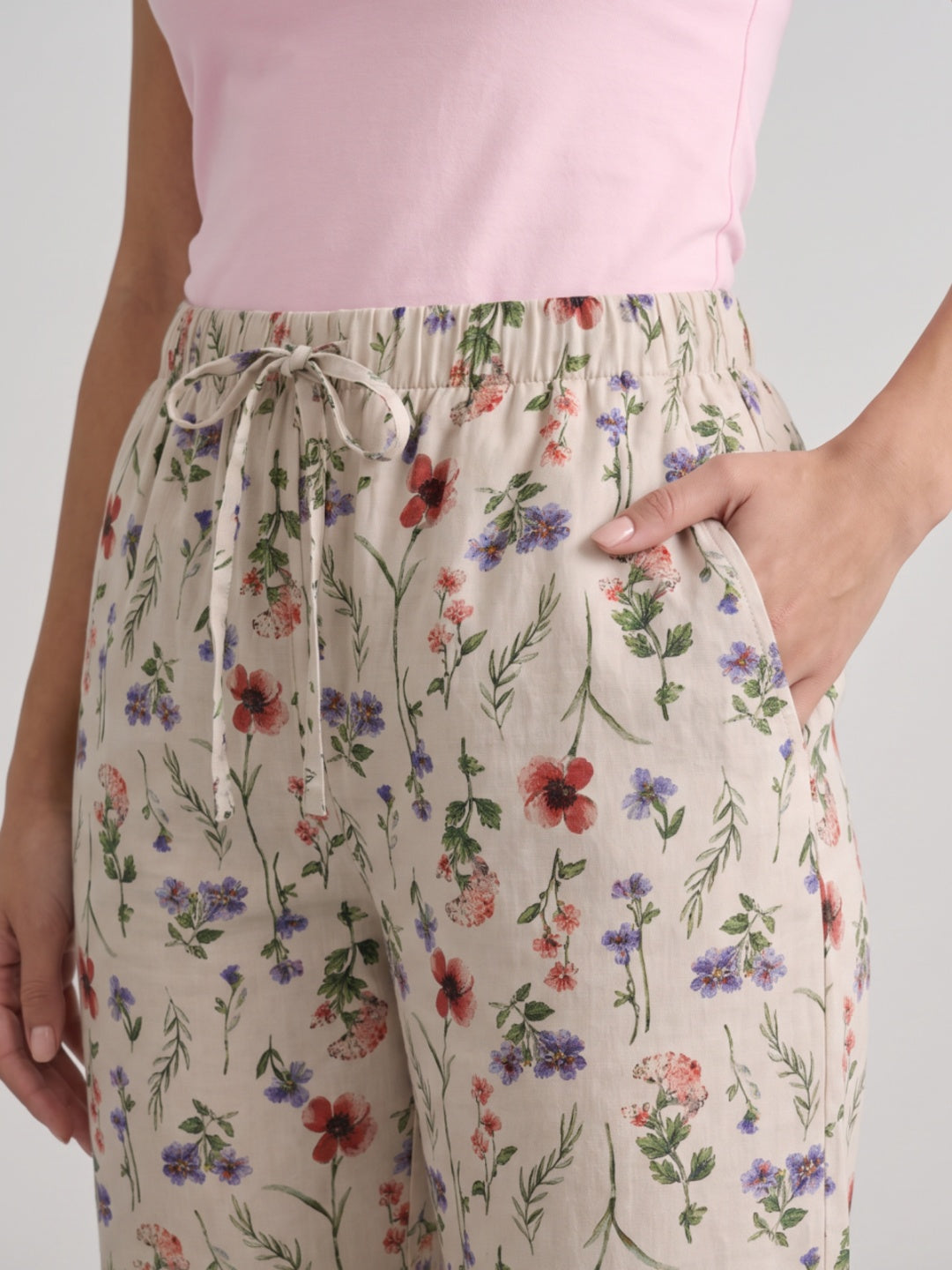 White Woven Viscose Printed Lounge Pants