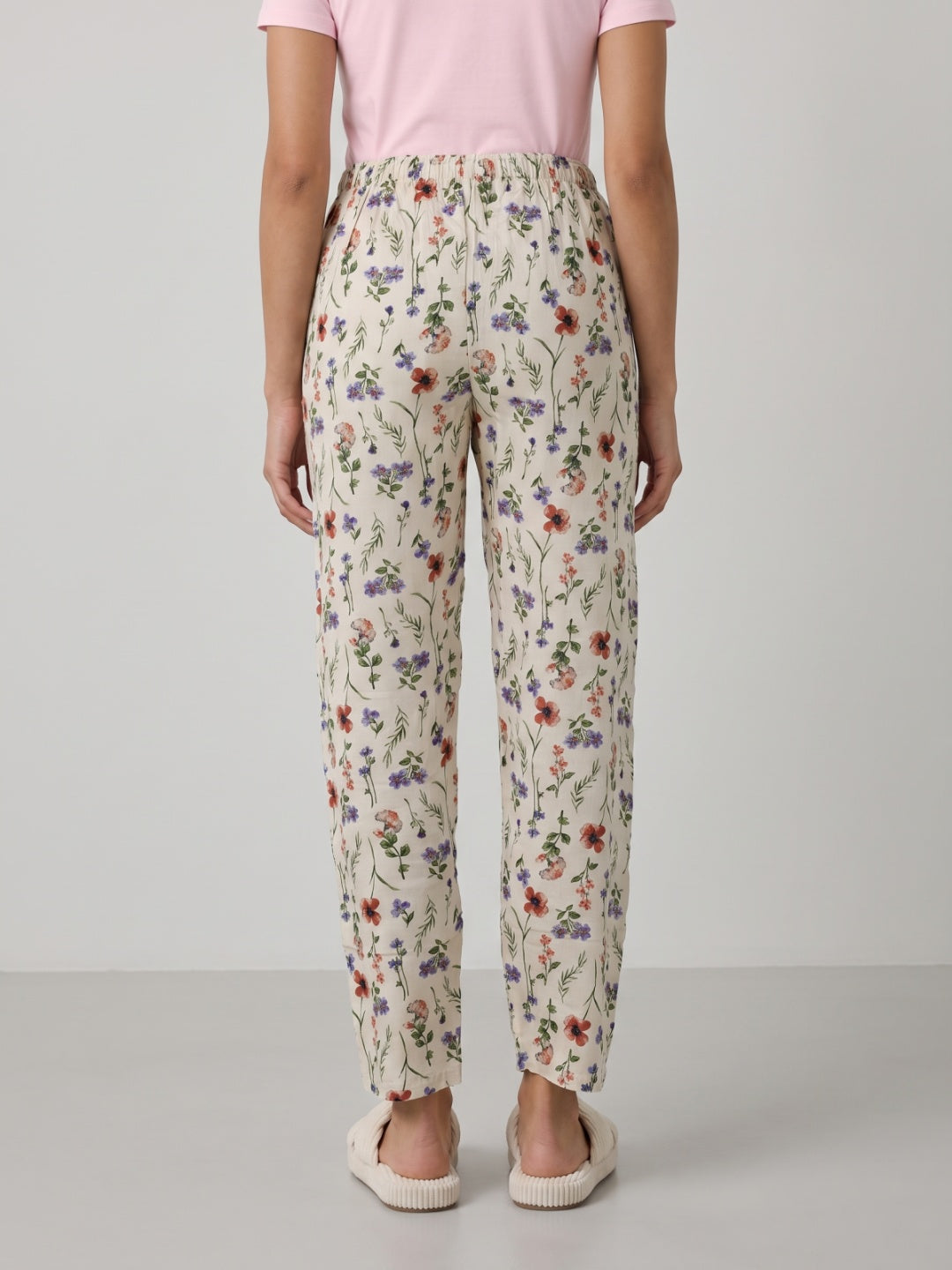 White Woven Viscose Printed Lounge Pants