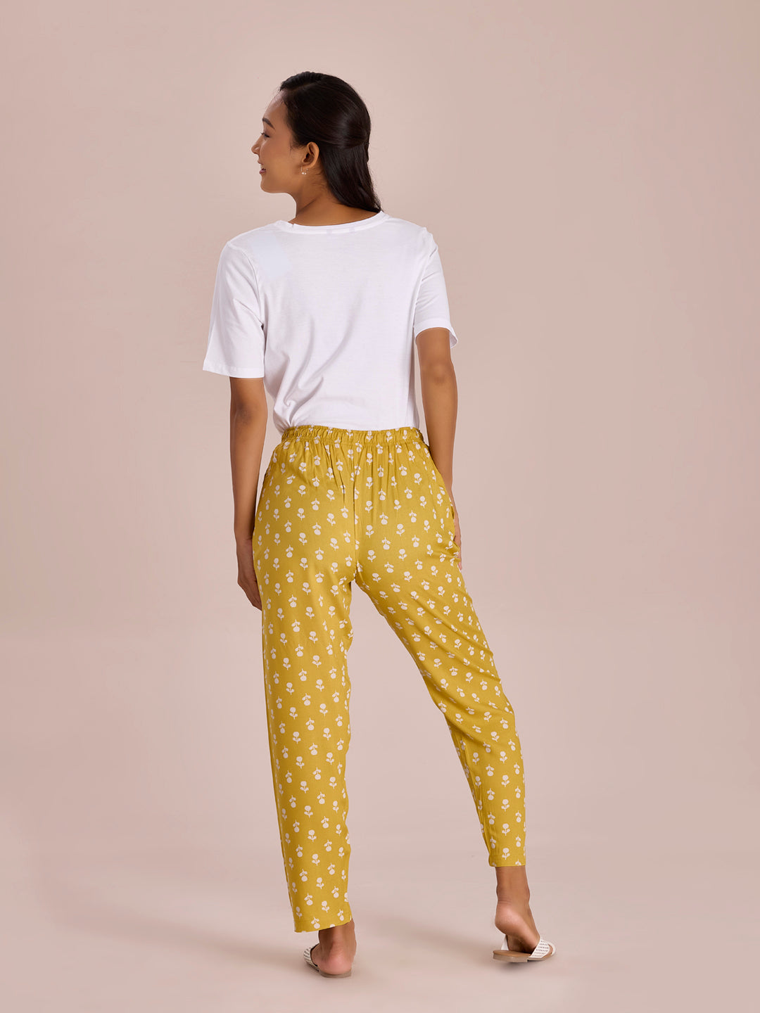 Yellow Woven Viscose Printed Lounge Pants