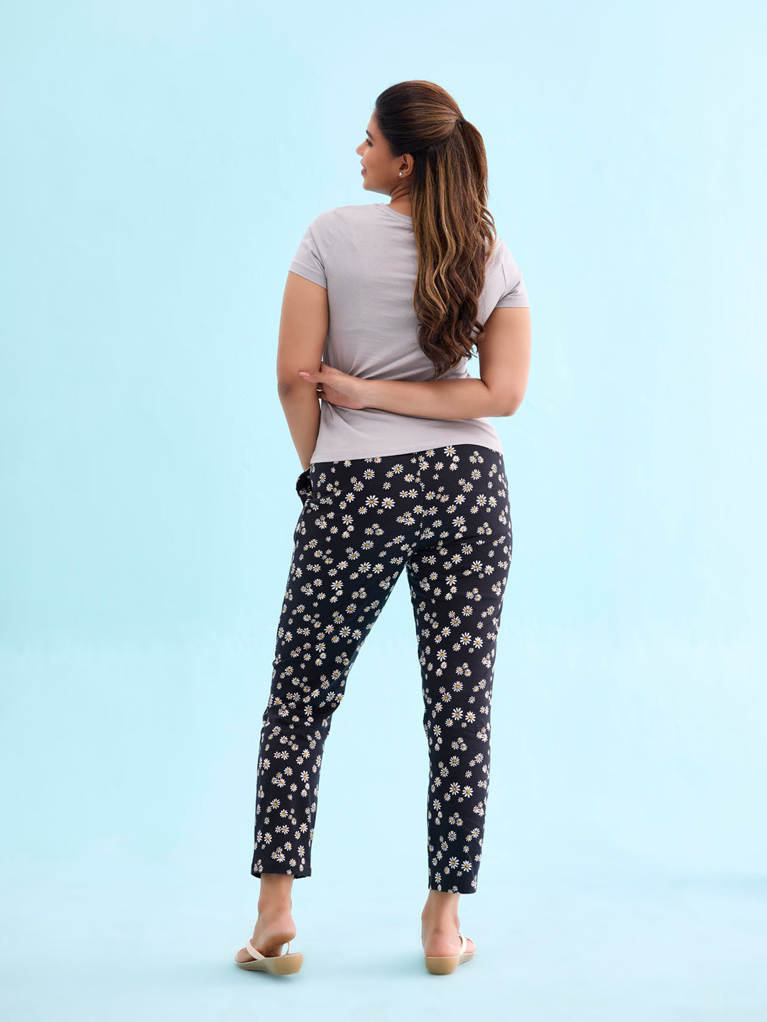 Black Cotton Knit Printed Lounge Pants