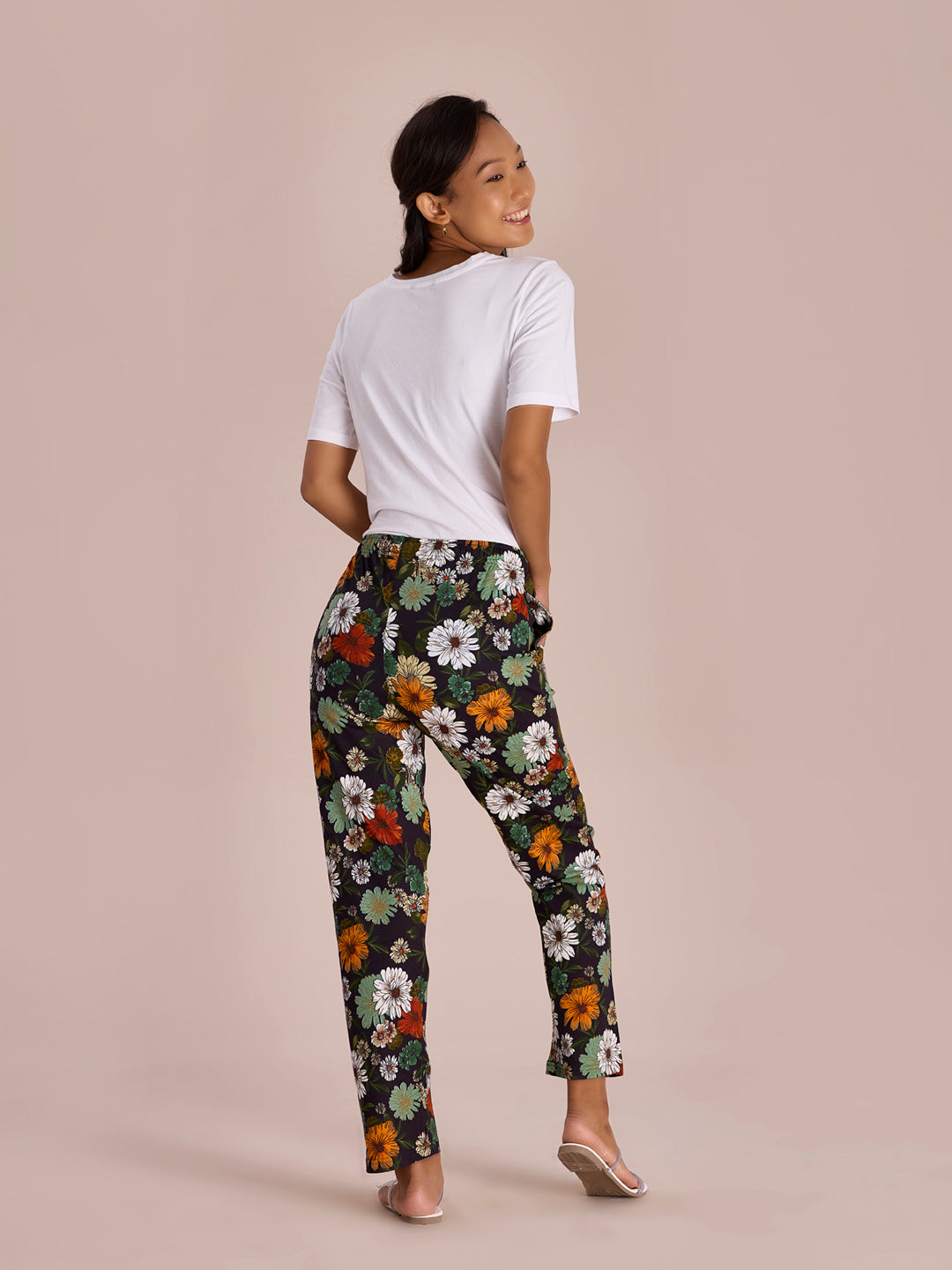 Black Cotton Knit Printed Lounge Pants