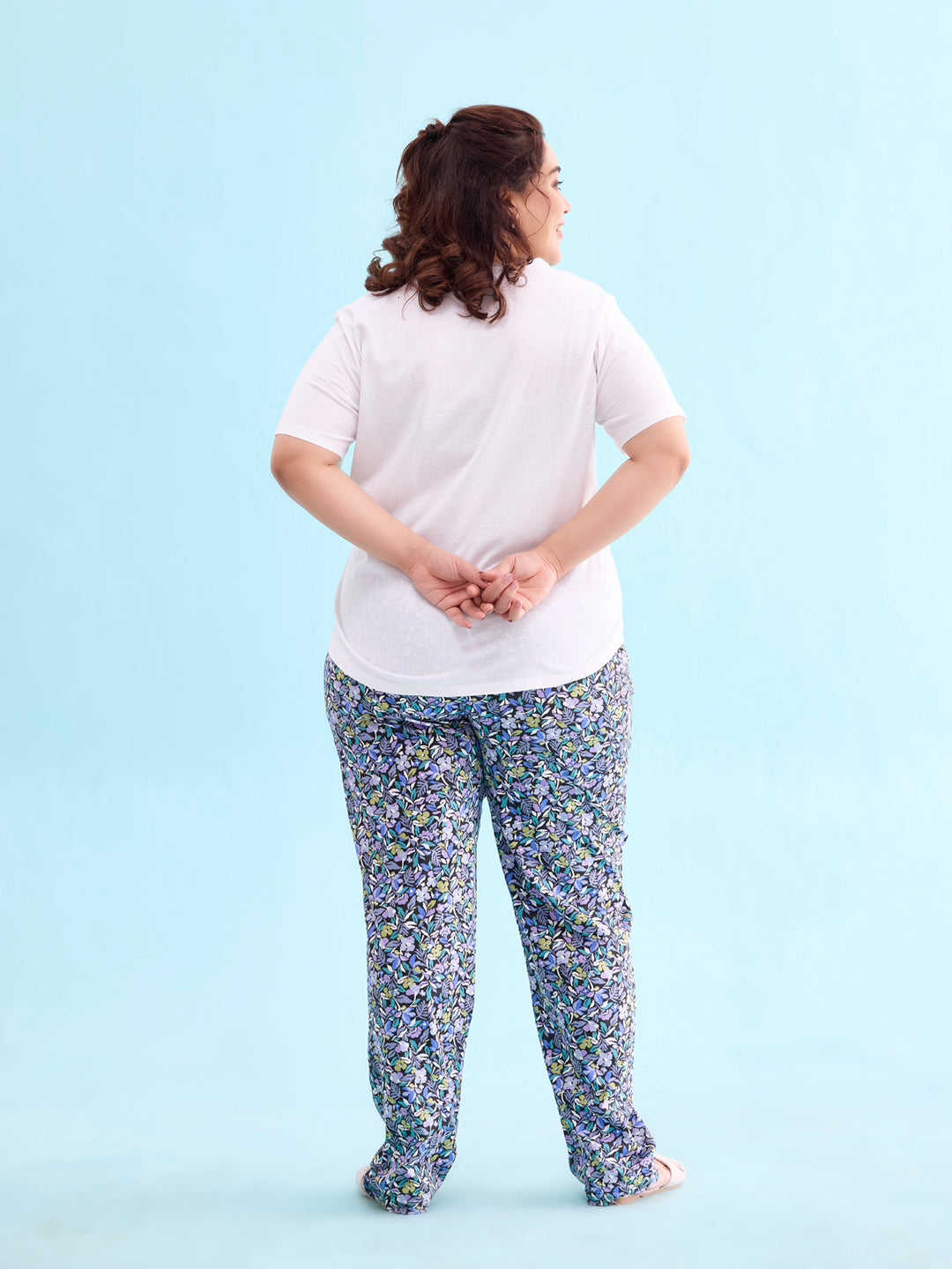 Black Cotton Knit Printed Lounge Pants