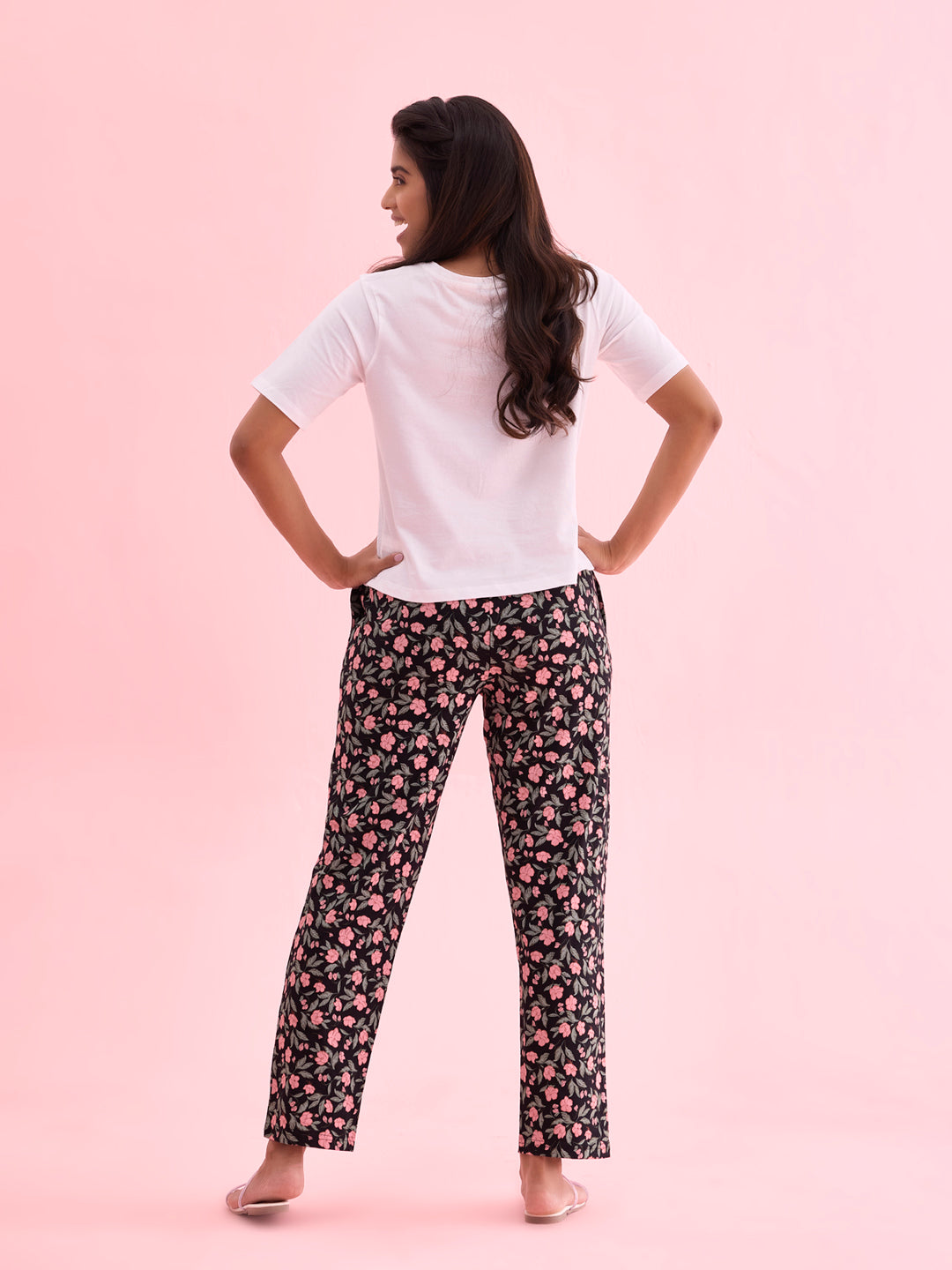 Black Cotton Knit Printed Lounge Pants