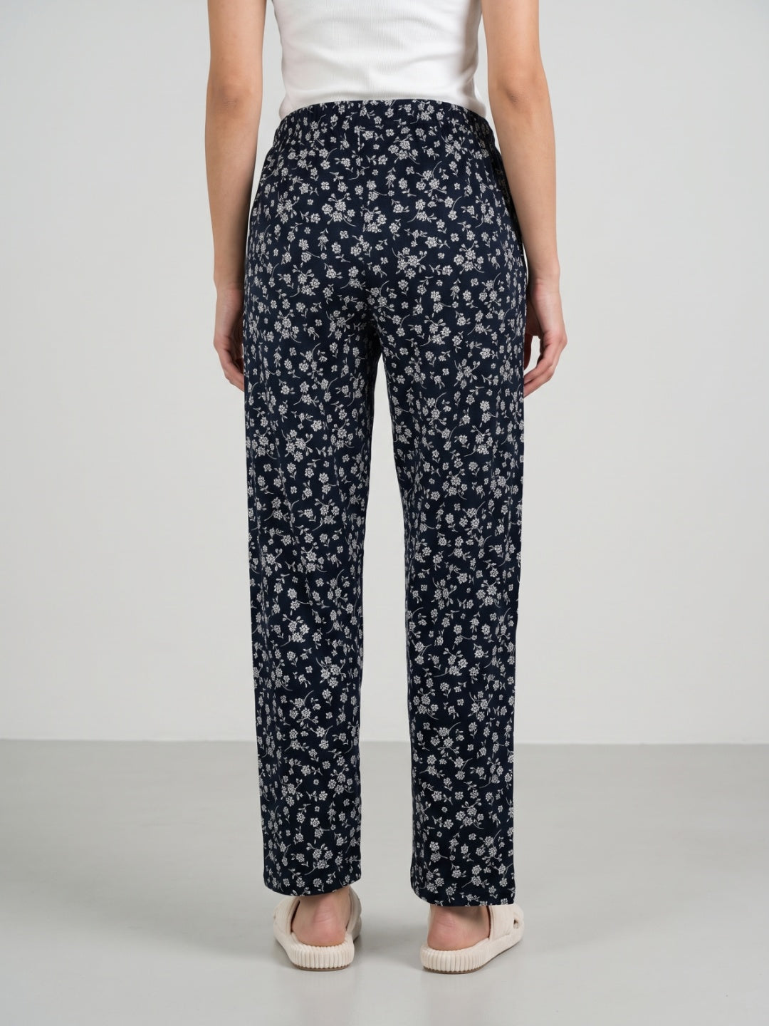 Black Cotton Knit Printed Lounge Pants