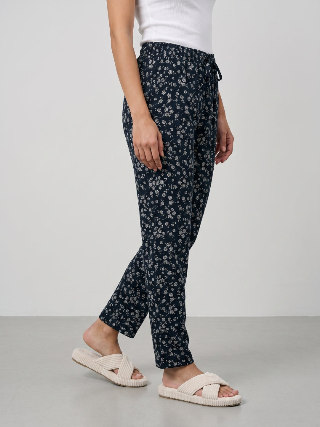 Black Cotton Knit Printed Lounge Pants