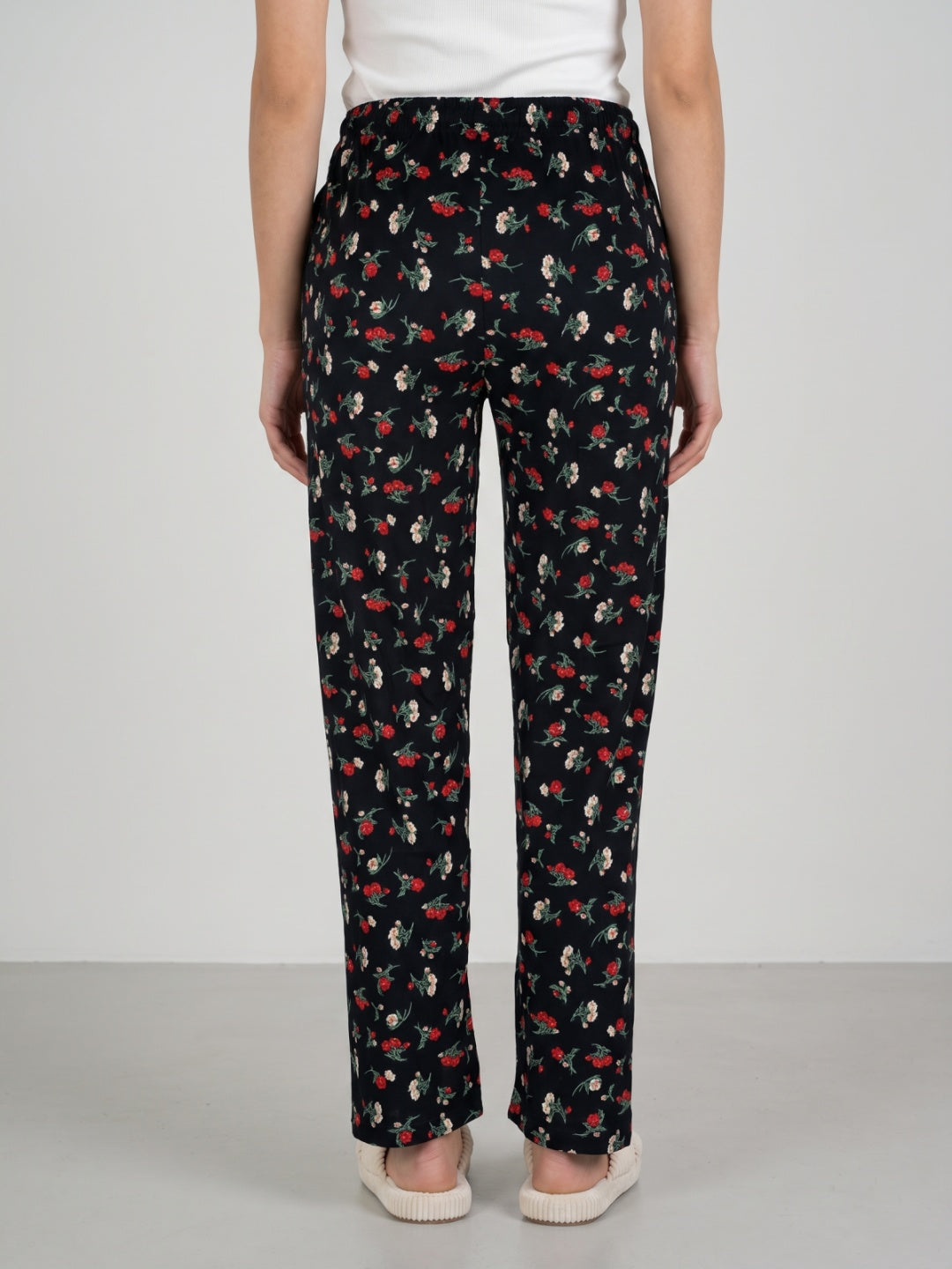 Black Cotton Knit Printed Lounge Pants