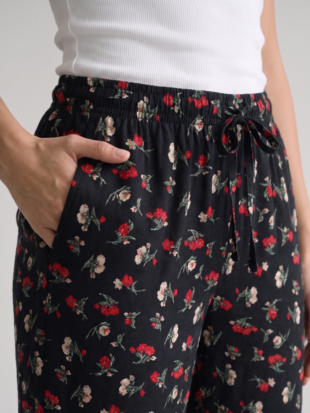 Black Cotton Knit Printed Lounge Pants