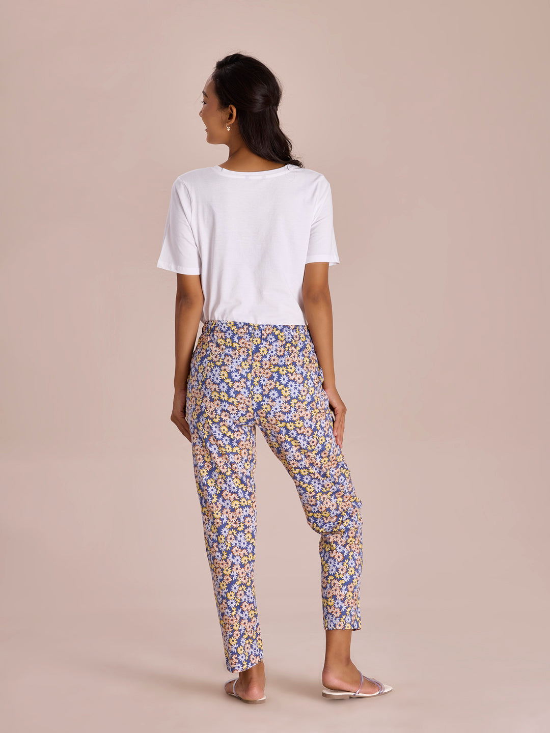 Blue Cotton Knit Printed Lounge Pants