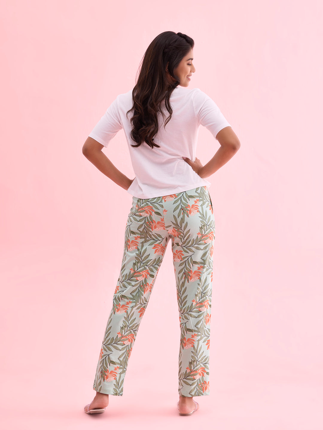 Green Cotton Knit Printed Lounge Pants