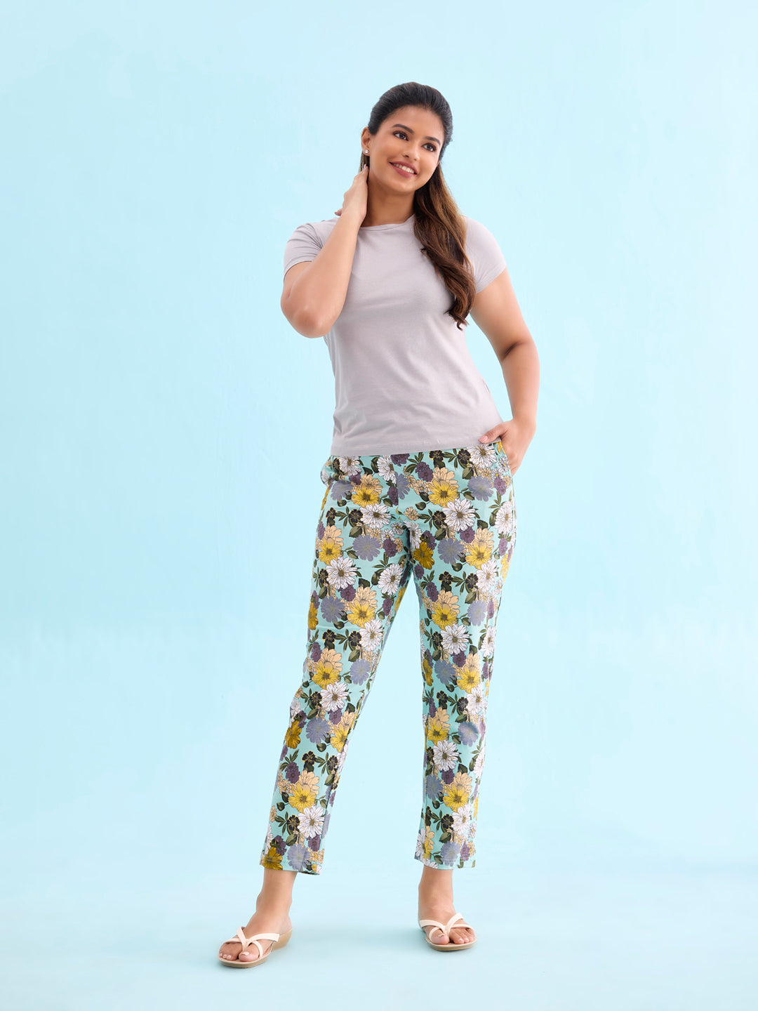 Green Cotton Knit Printed Lounge Pants