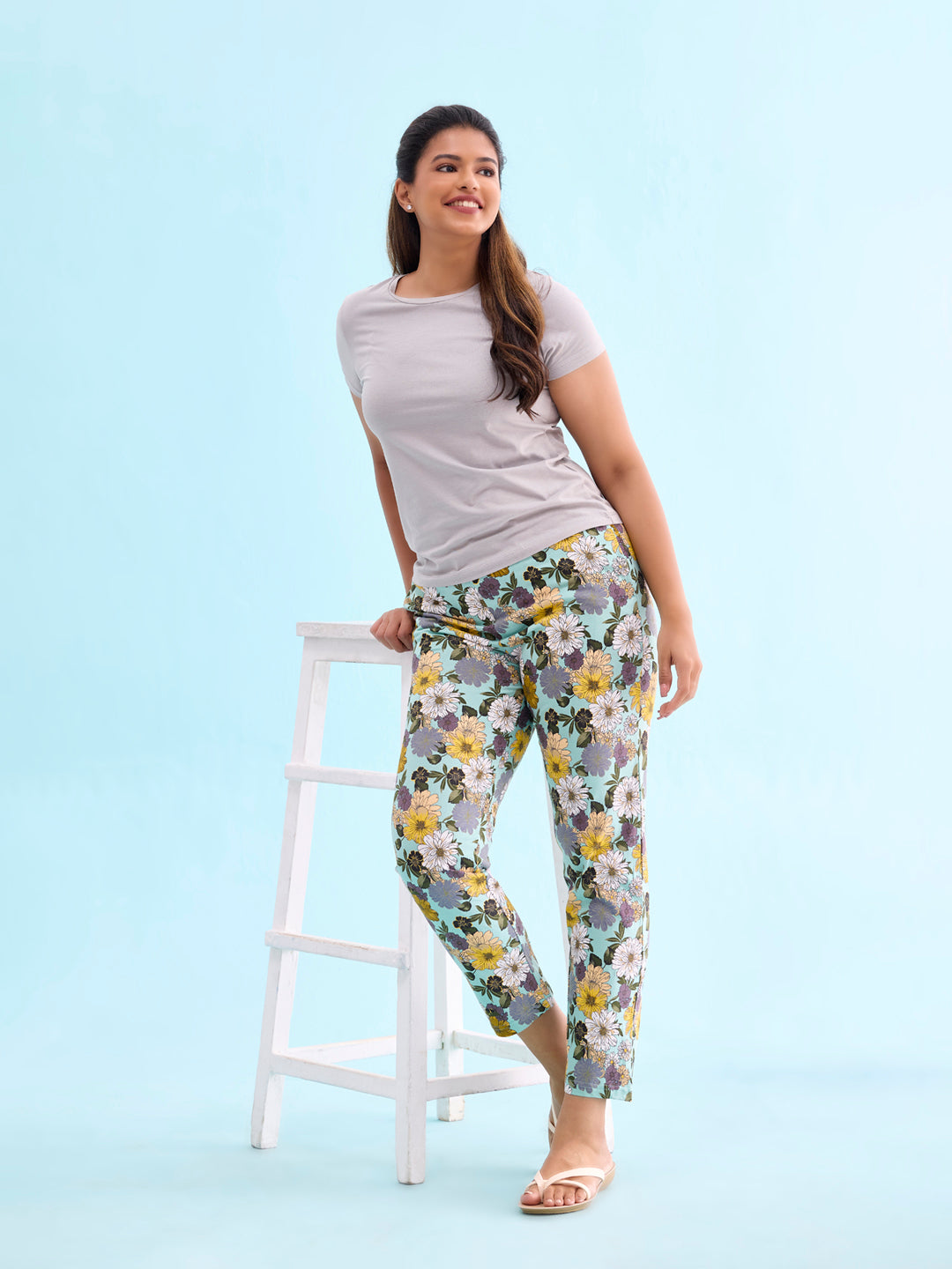 Green Cotton Knit Printed Lounge Pants