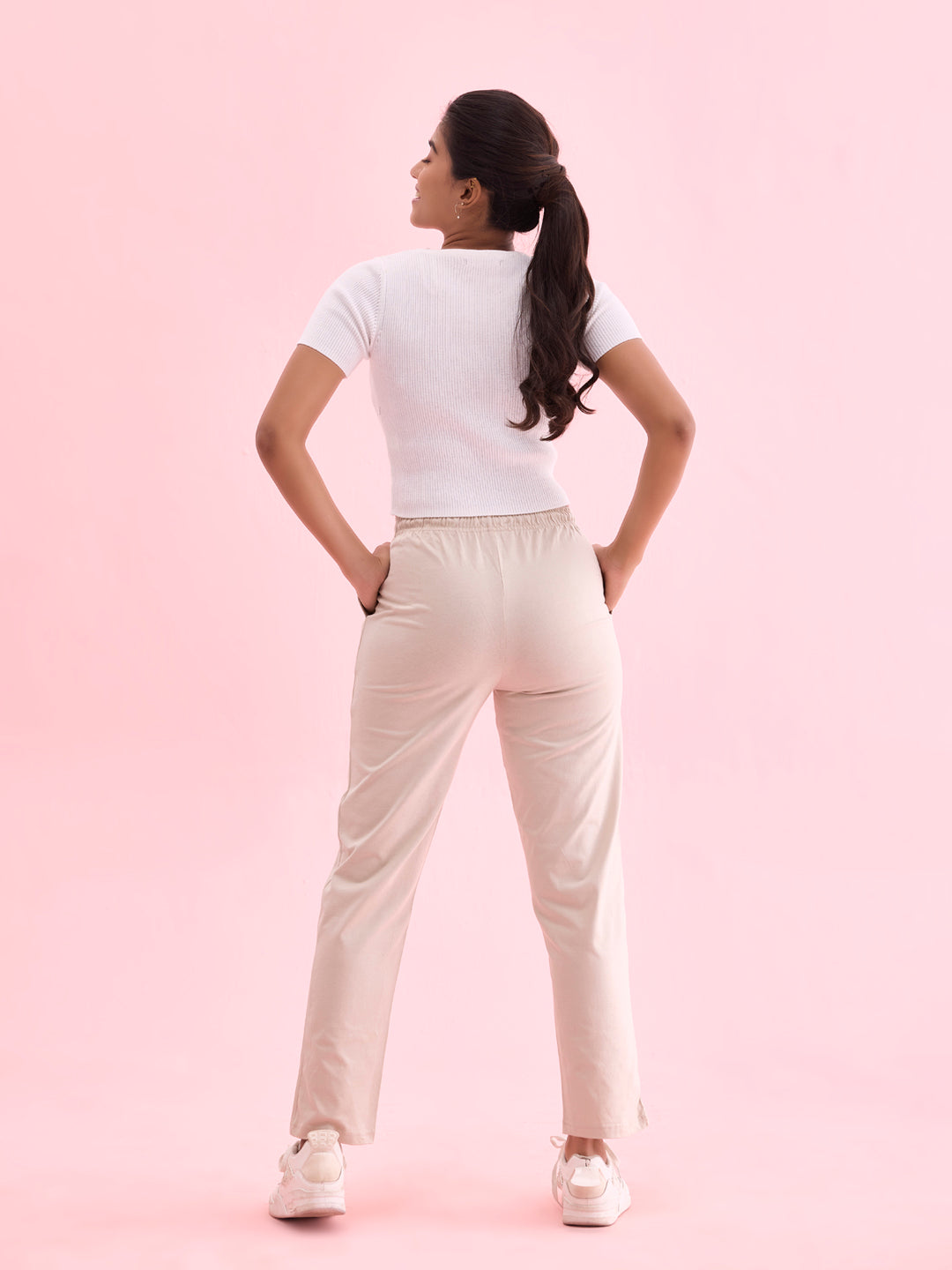 Light Beige Cotton Knit Lounge Pants