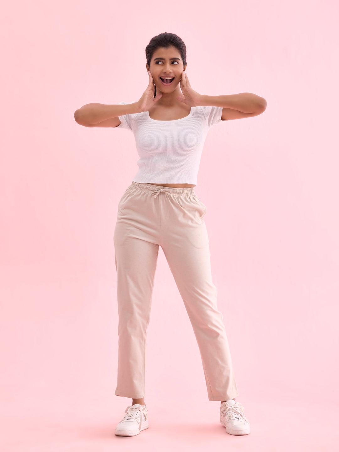 Light Beige Cotton Knit Lounge Pants