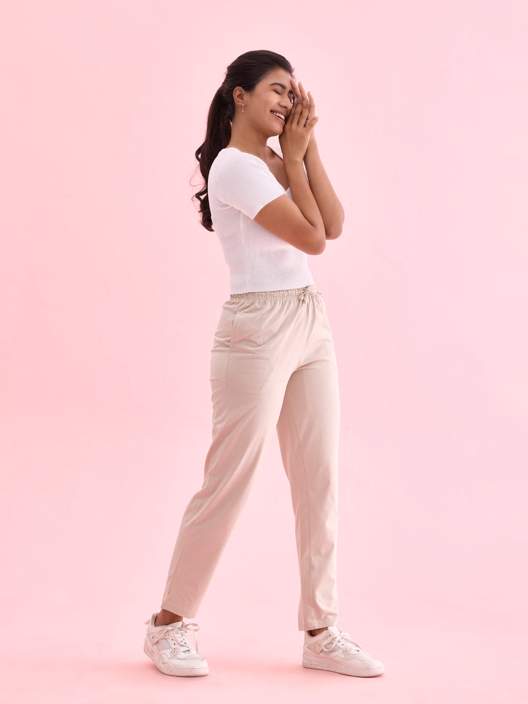 Light Beige Cotton Knit Lounge Pants