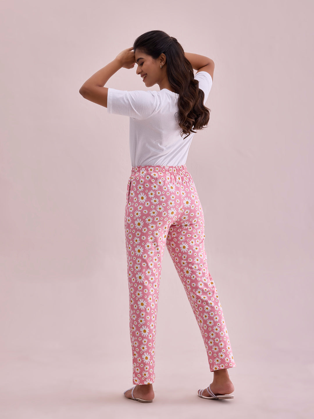 Light Pink Cotton Knit Printed Lounge Pants