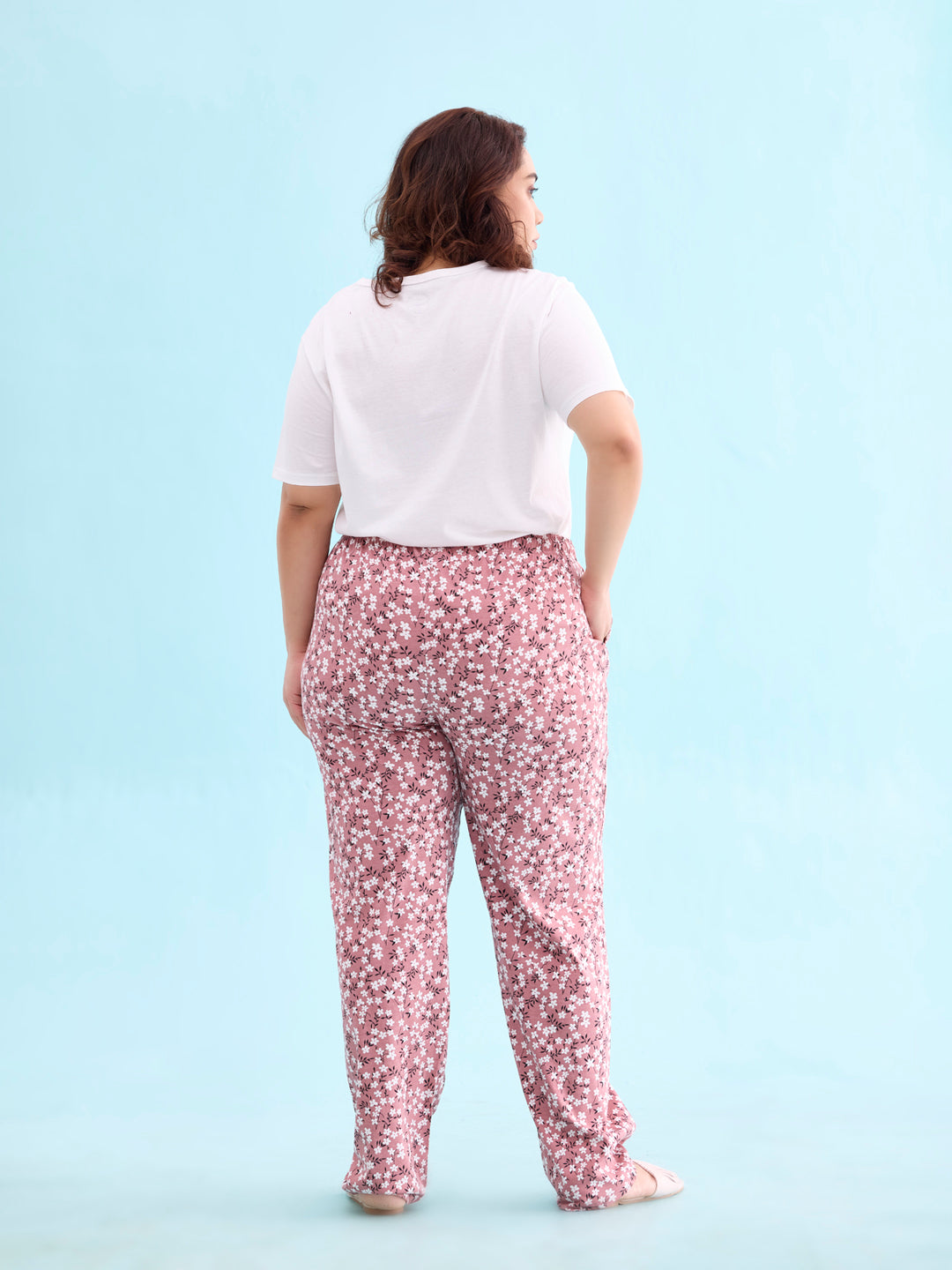 Medium Pink Cotton Knit Printed Lounge Pants