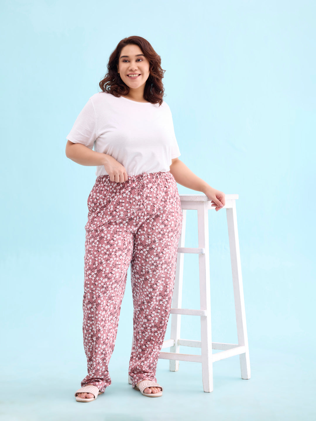 Medium Pink Cotton Knit Printed Lounge Pants