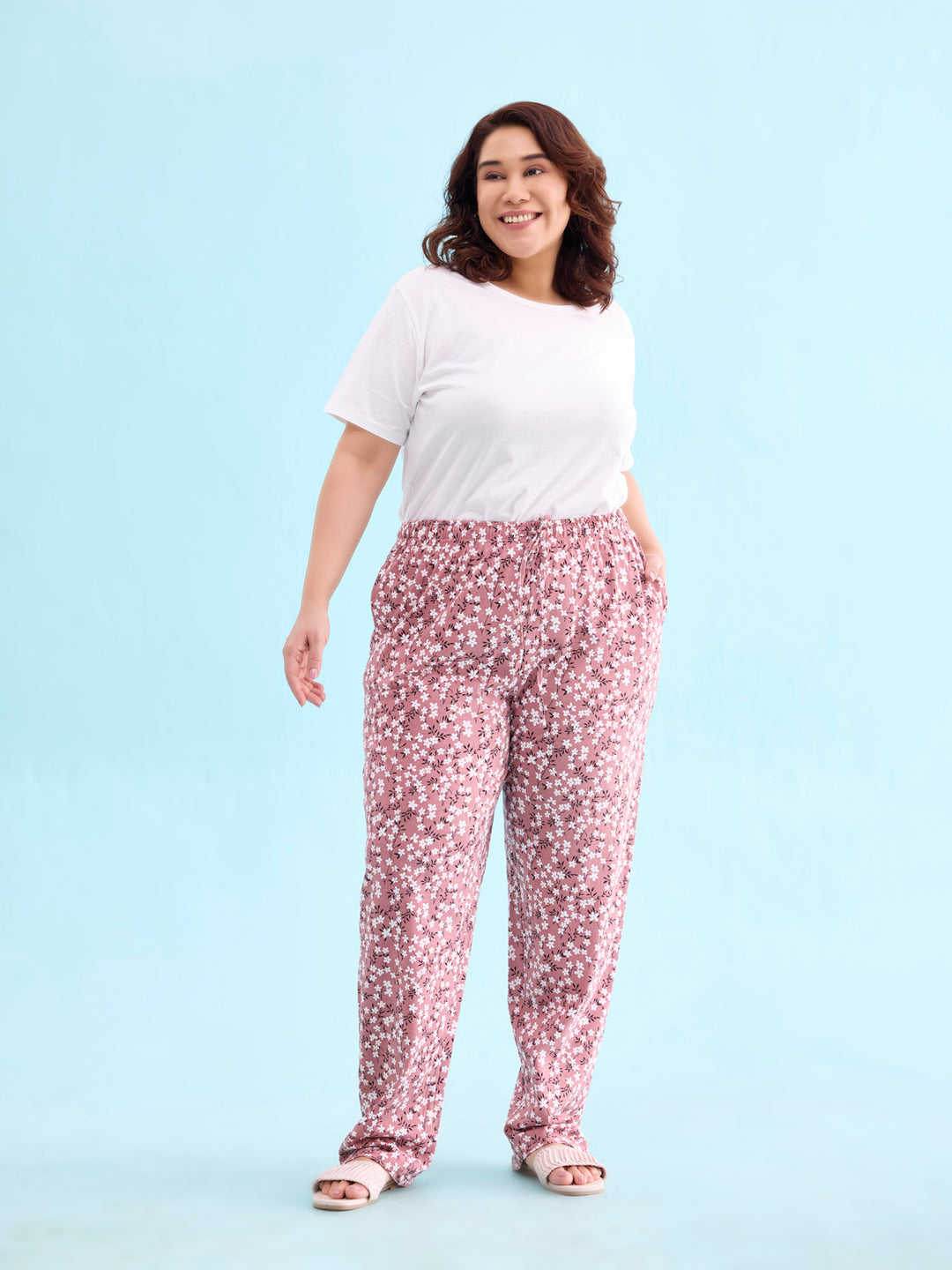 Medium Pink Cotton Knit Printed Lounge Pants