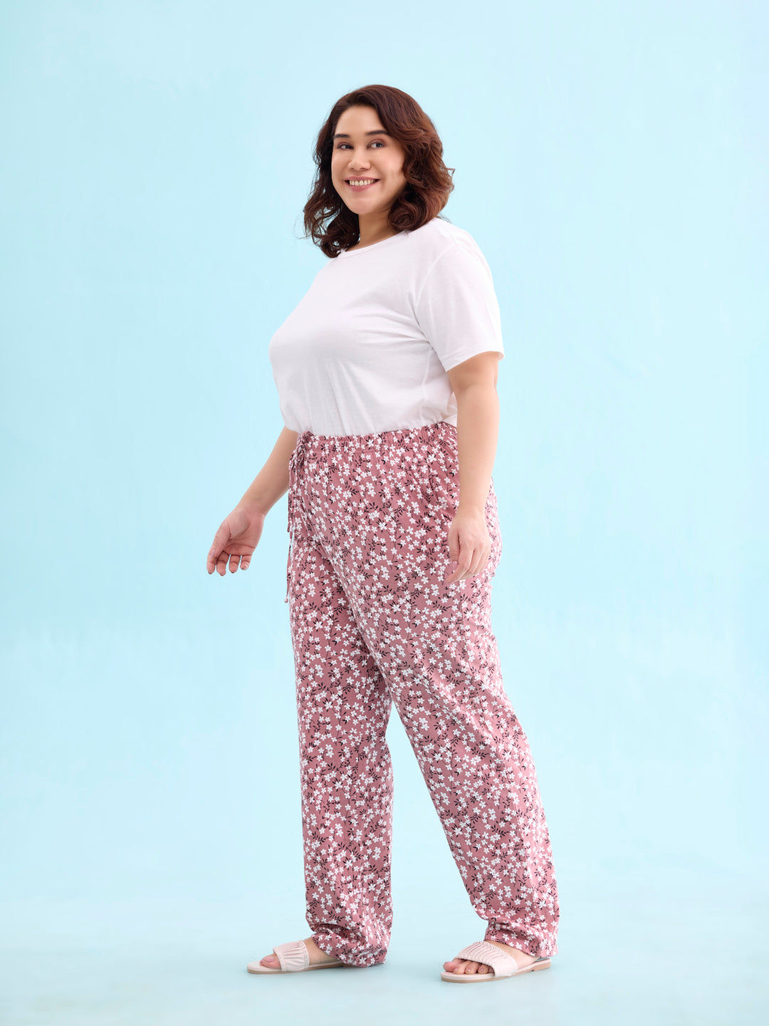 Medium Pink Cotton Knit Printed Lounge Pants