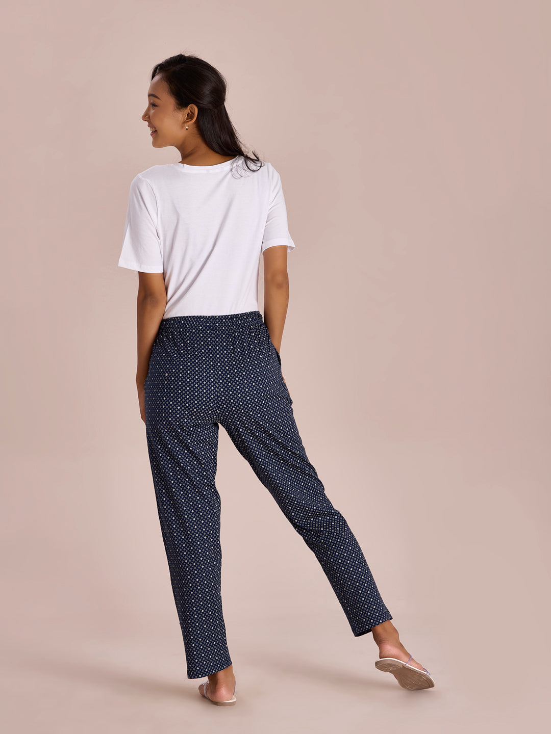 Navy Cotton Knit Printed Lounge Pants