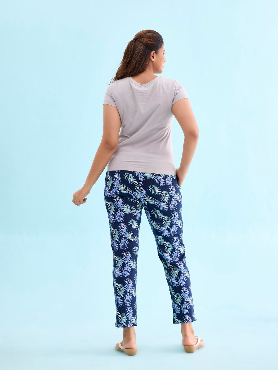 Navy Cotton Knit Printed Lounge Pants