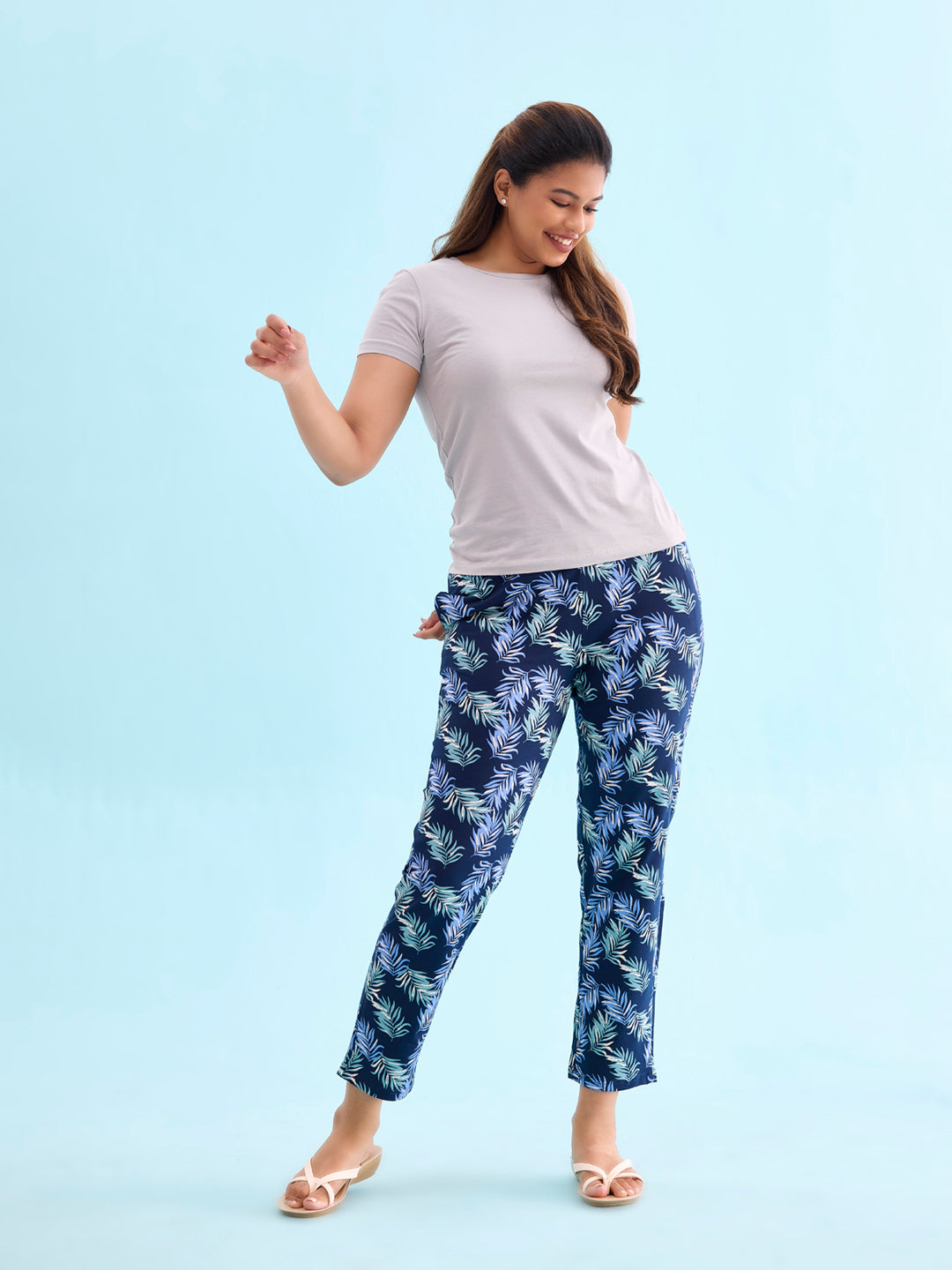 Navy Cotton Knit Printed Lounge Pants