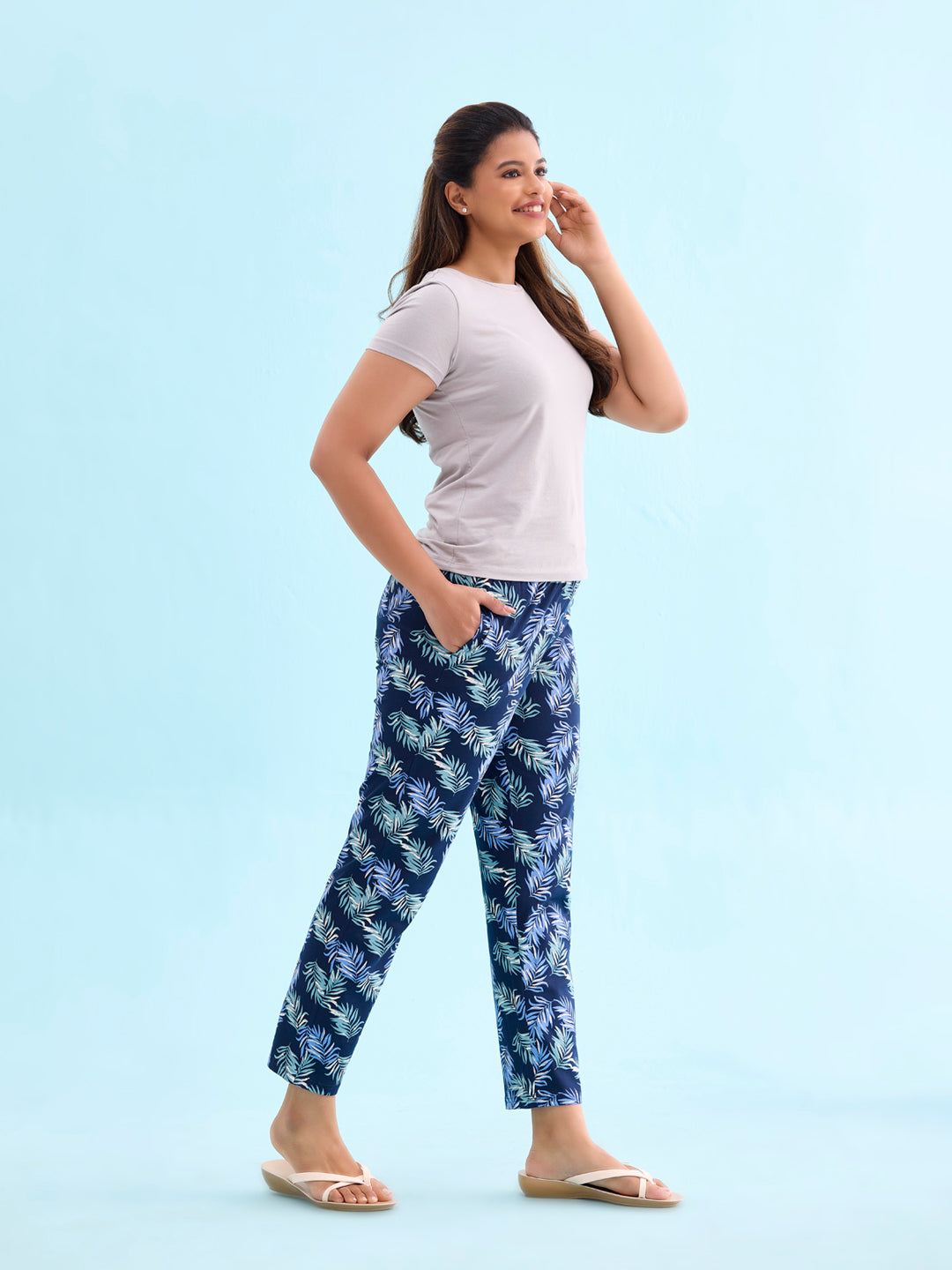 Navy Cotton Knit Printed Lounge Pants