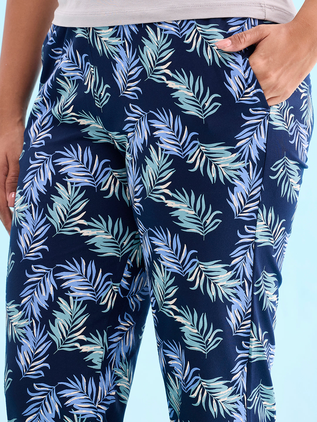 Navy Cotton Knit Printed Lounge Pants